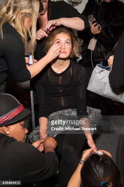 Model Sanne Vloet attends the Noon by Noor show during February 2017 New York Fashion Week: The Shows at Gallery 3, Skylight Clarkson Sq on February...