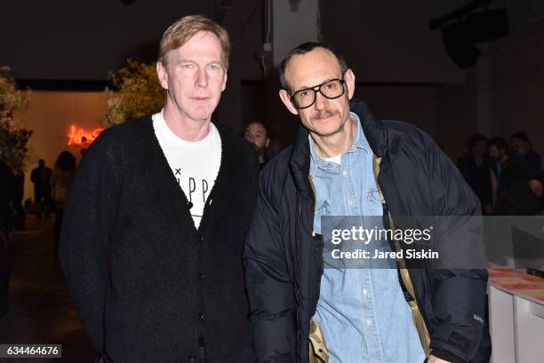 Guest and Terry Richardson attend the Adam Selman show during New York Fashion Week at Skylight Clarkson Sq on February 9, 2017 in New York City.