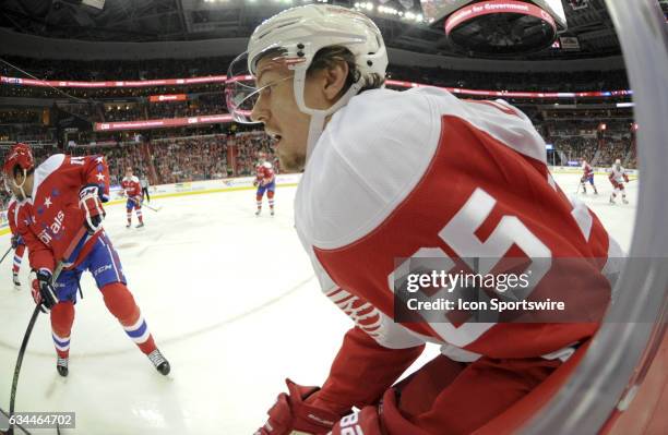 Detroit Red Wings defenseman Danny DeKeyser skates against the Washington Capitals in the second period on February 9 at the Verizon Center in...