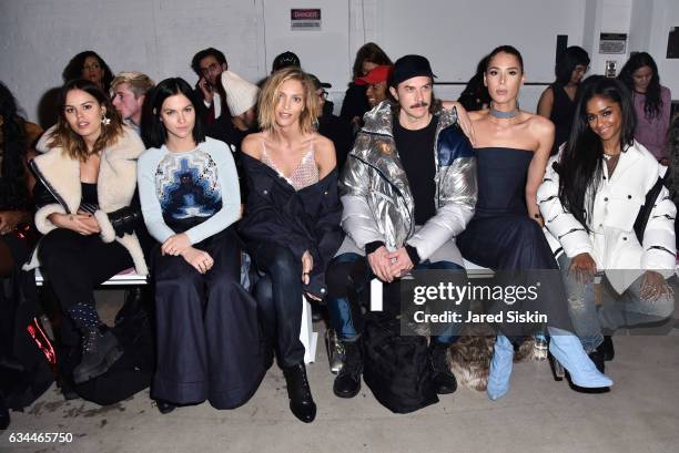 Atlanta De Cadenet, Leigh Lezark, Anja Rubik, Casey Spooner, Carmen Carrera and Vashde attend the Adam Selman show during New York Fashion Week at...