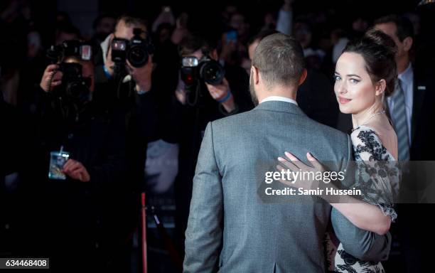 Jamie Dornan and Dakota Johnson attend the "Fifty Shades Darker" - UK Premiere on February 9, 2017 in London, United Kingdom.