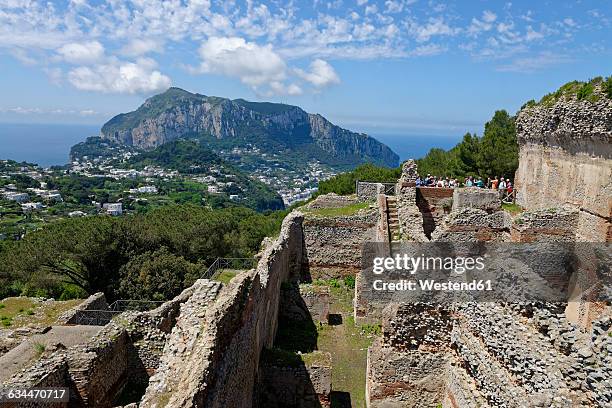 italy, campania, gulf of naples, capri, ruine of roman villa jovis - villa palace stock pictures, royalty-free photos & images