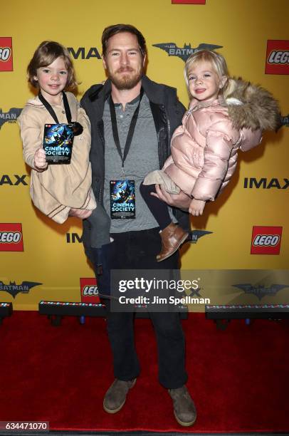 Will Kopelman with Olive Barrymore Kopelman and Frankie Barrymore Kopelman attend "The Lego Batman Movie" New York screening at AMC Loews Lincoln...