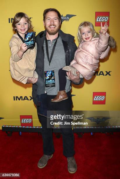 Will Kopelman with Olive Barrymore Kopelman and Frankie Barrymore Kopelman attend "The Lego Batman Movie" New York screening at AMC Loews Lincoln...