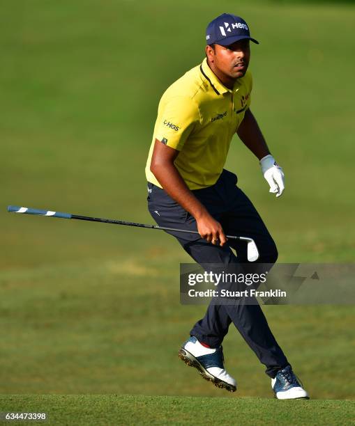 Anirban Lahiri of India runs after a shot during Day Two of the Maybank Championship Malaysia at Saujana Golf Club on February 10, 2017 in Kuala...