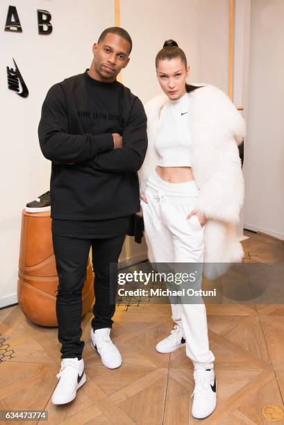 Bella Hadid and Victor Cruz attend Bergdorf Goodman Celebrates the New NikeLab Opening in Goodman's Men's Store at on February 9, 2017 in New York...