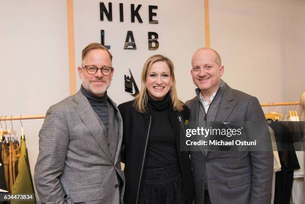 Bruce Pask, Melissa Lowenkron and Joshua Schulman attend Bergdorf Goodman Celebrates the New NikeLab Opening in Goodman's Men's Store at on February...