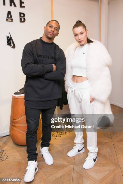 Bella Hadid and Victor Cruz attend Bergdorf Goodman Celebrates the New NikeLab Opening in Goodman's Men's Store at on February 9, 2017 in New York...