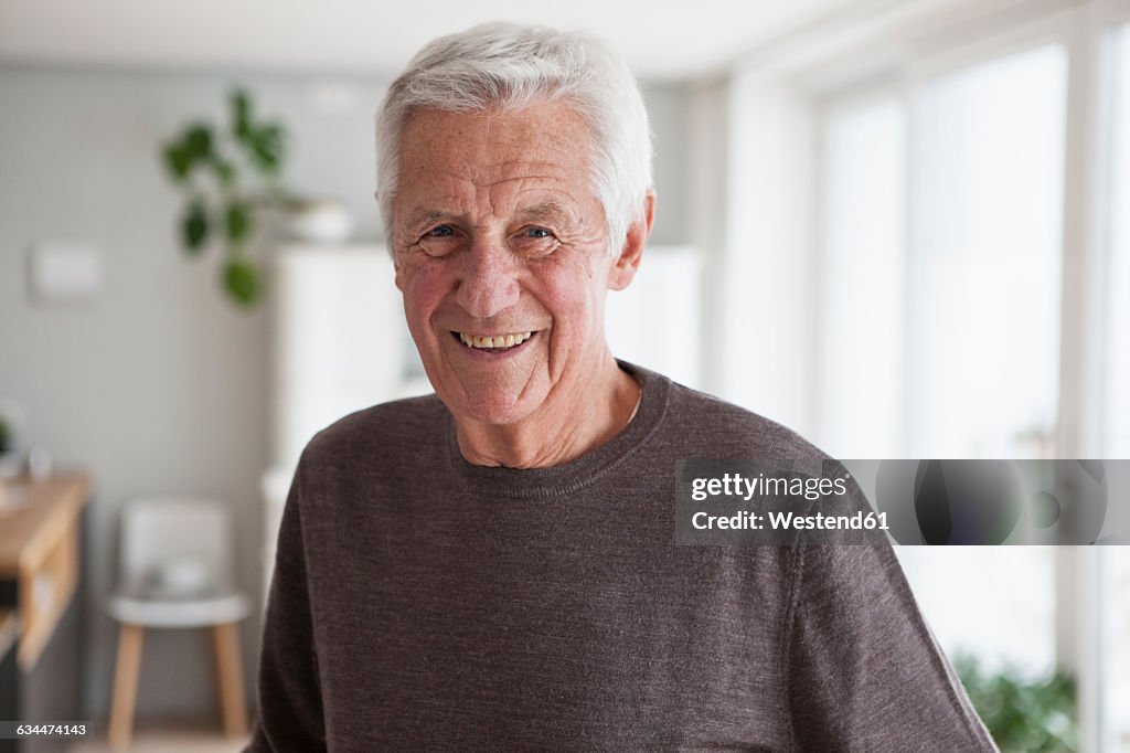 Portrait of smiling senior man at home