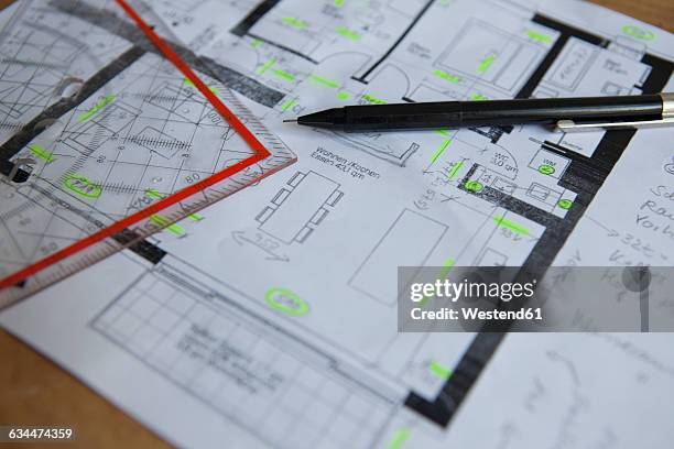 construction plan, close-up - set square stock pictures, royalty-free photos & images