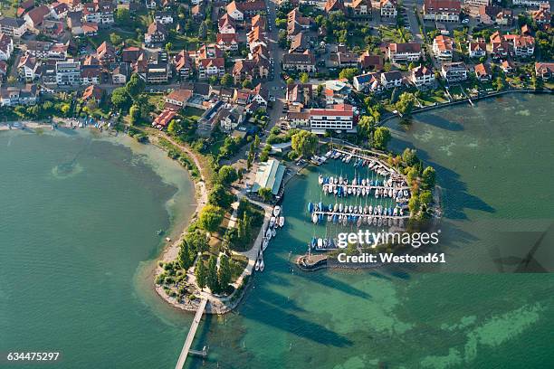 germany, lake constance, aerial view, immenstaad, hythe and marina - bodensee stock-fotos und bilder