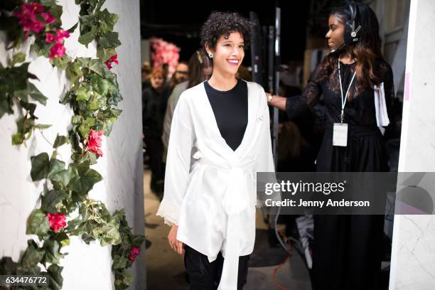 Dilone backstage at the La Perla show during New York Fashion Week at SIR Stage 37 on February 9, 2017 in New York City.