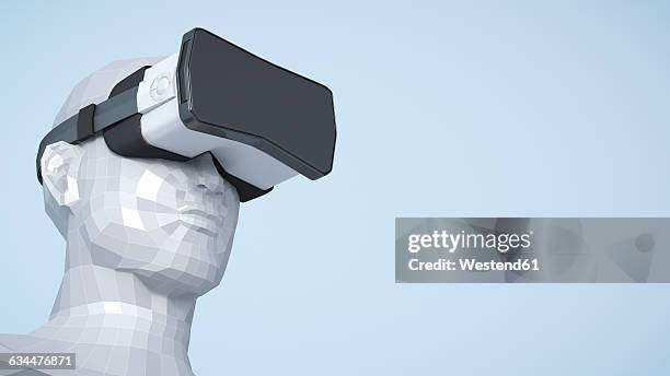dummy with virtual reality glasses, 3d rendering - virtual reality simulator stock illustrations