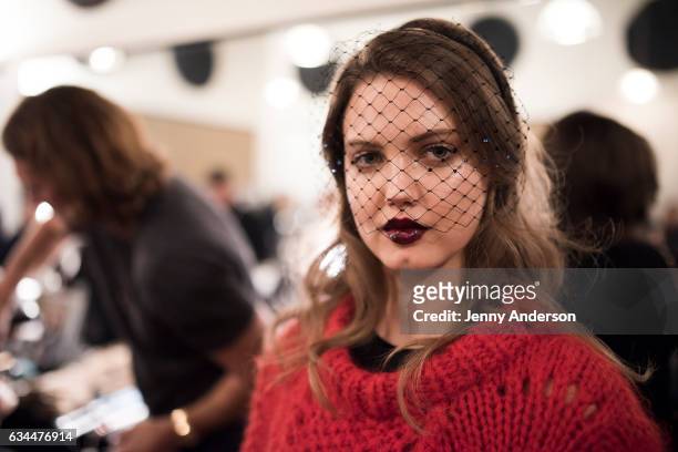Lindsey Wixson backstage at the La Perla show during New York Fashion Week at SIR Stage 37 on February 9, 2017 in New York City.