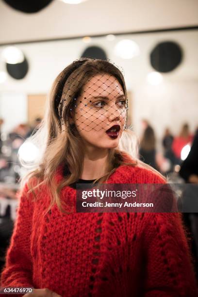 Lindsey Wixson backstage at the La Perla show during New York Fashion Week at SIR Stage 37 on February 9, 2017 in New York City.