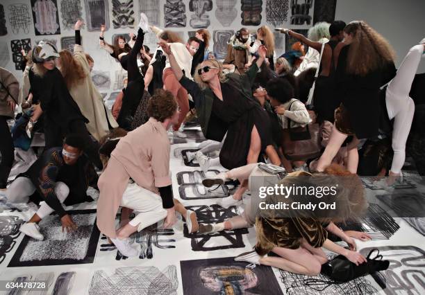 Performers/ models take part in the Berenik Presentation during New York Fashion Week on February 9, 2017 in New York City.