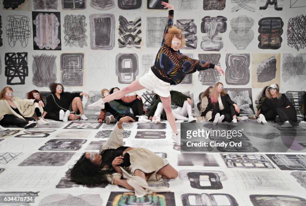 Performers/ models take part in the Berenik Presentation during New York Fashion Week on February 9, 2017 in New York City.