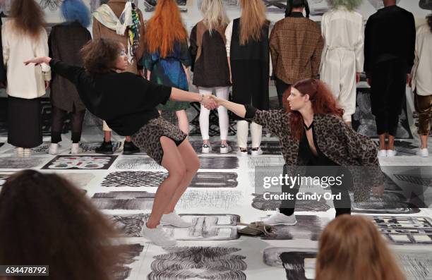 Performers/ models take part in the Berenik Presentation during New York Fashion Week on February 9, 2017 in New York City.