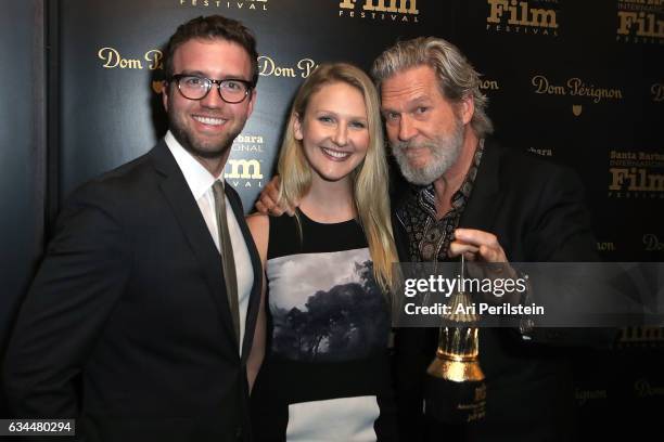 Guest, Hayley Bridges, and Actor Jeff Bridges visit the Dom Perignon Lounge at The Santa Barbara International Film Festival on February 9, 2017 in...