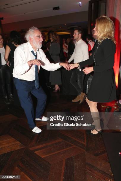 Dieter "Didi" Hallervorden and his girlfriend Christiane Zander dance in slippers during the Berlin Opening Night by GALA and UFA Fiction at hotel...