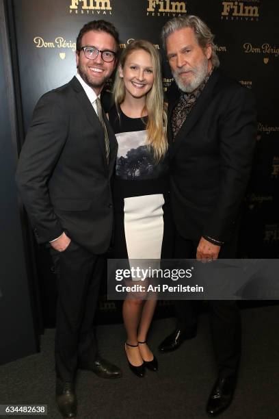 Guest, Hayley Bridges, and Actor Jeff Bridges visit the Dom Perignon Lounge at The Santa Barbara International Film Festival on February 9, 2017 in...