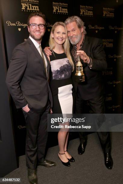 Guest, Haley Roselouise Bridges and Jeff Bridges attend the American Riviera Award honoring Jeff Bridges at the Arlington Theatre on February 9, 2017...