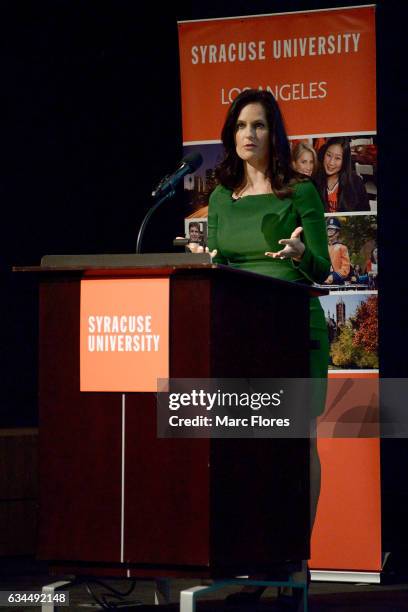 Contessa Brewer speaks on stage at Hollywood Bridging The Military Civilian Divide at Paramount Pictures on February 9, 2017 in Los Angeles,...