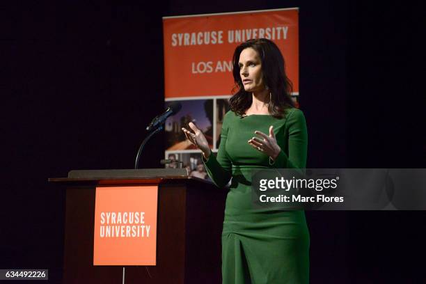 Contessa Brewer speaks on stage at Hollywood Bridging The Military Civilian Divide at Paramount Pictures on February 9, 2017 in Los Angeles,...