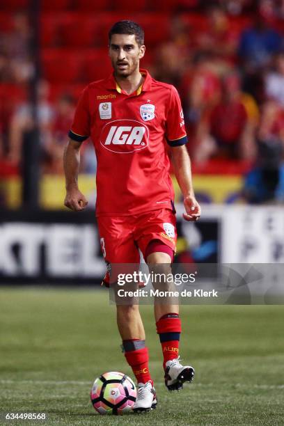 Iacopo La Rocca of Adelaide United wins the ball during the round 19 A-League match between Adelaide United and Perth Glory at Coopers Stadium on...