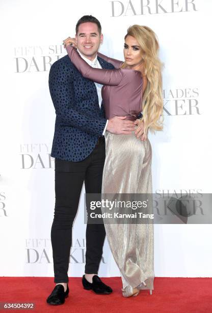 Katie Price and Kieran Hayler attend the UK Premiere of "Fifty Shades Darker" at the Odeon Leicester Square on February 9, 2017 in London, United...