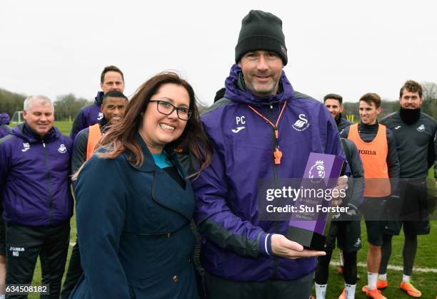 Swansea City manager Paul Clement receives his Barclays Manager of the Month award at Swansea City's training ground at Fairwood on February 9, 2017...