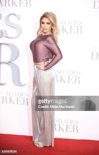 Katie Price attends the "Fifty Shades Darker" UK Premiere on February 9, 2017 in London, United Kingdom.