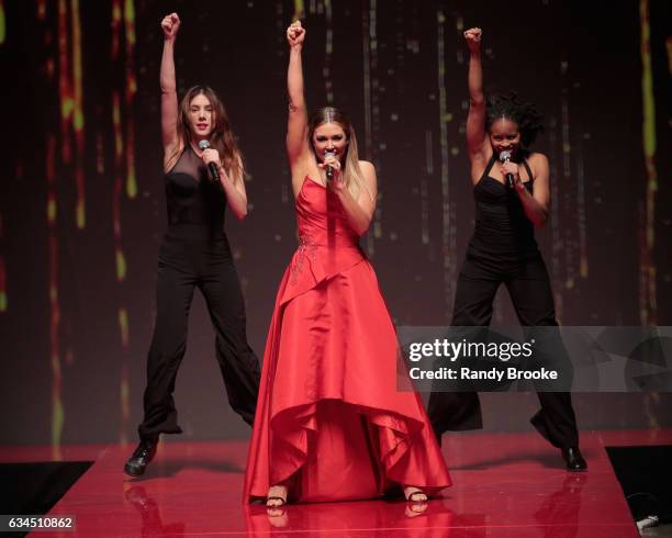 Rachel Platten performs on the runway during the American Heart Association's Go Red For Women Red Dress Collection February 2017 - New York Fashion...
