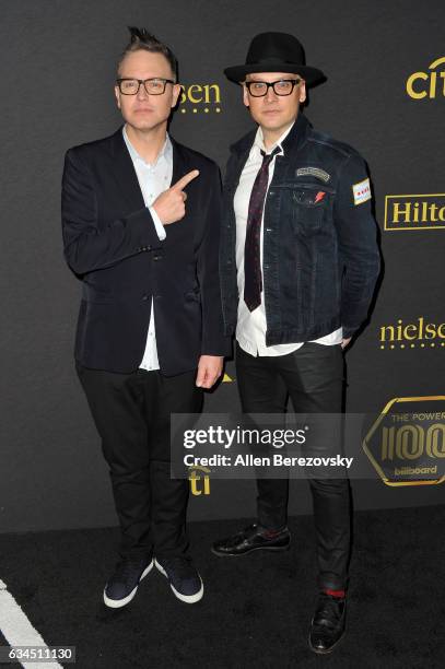 Musicians Mark Hoppus and Matt Skiba attends 2017 Billboard Power 100 at Cecconi's on February 9, 2017 in West Hollywood, California.