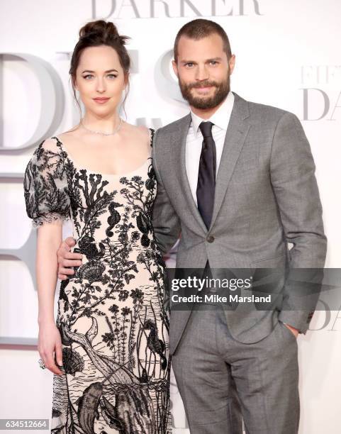 Dakota Johnson and Jamie Dornan attends the "Fifty Shades Darker" UK Premiere on February 9, 2017 in London, United Kingdom.