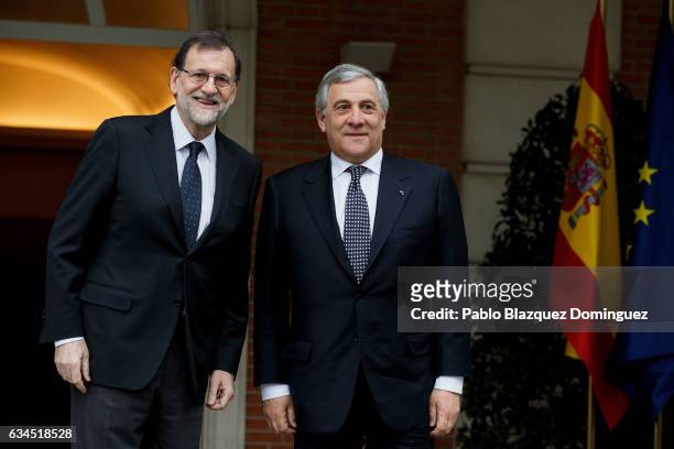 Spanish Prime Minister Mariano Rajoy meets the President of the European Parliament Antonio Tajani at Moncloa Palace on February 10, 2017 in Madrid,...