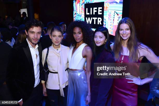 Francisco Lachowski, Cindy Bruna and Robyn Lawley attend The Daily Front Row x LIFEWTR New York Fashion Week opening night at Kola House on February...