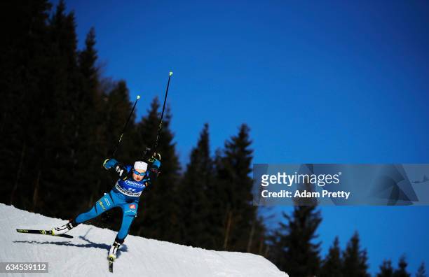 Justine Braisaz of France competes in the women's 7.5km sprint competition of the IBU World Championships Biathlon 2017 at the Biathlon Stadium...