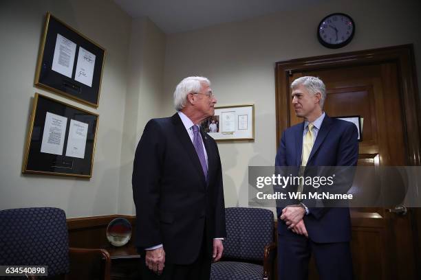 Supreme Court nominee Judge Neil Gorsuch meets with Sen. Roger Wicker in Wicker's office on Capitol Hill February 10, 2017 in Washington, DC. Gorsuch...