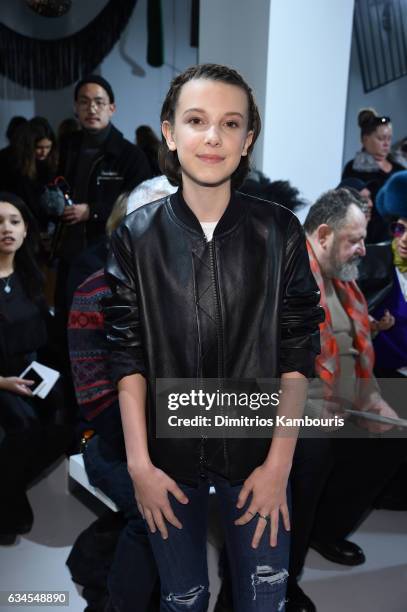 Actress Millie Bobby Brown attends the Calvin Klein Collection Front Row during New York Fashion Week on February 10, 2017 in New York City.