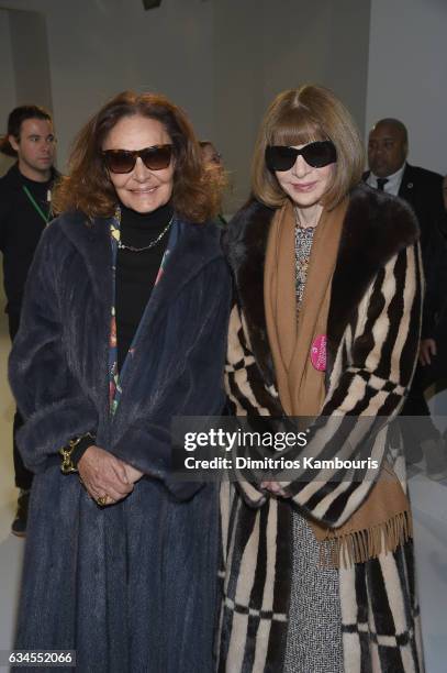 Diane von Furstenberg and Anna Wintour attend the Calvin Klein Collection Front Row during New York Fashion Week on February 10, 2017 in New York...