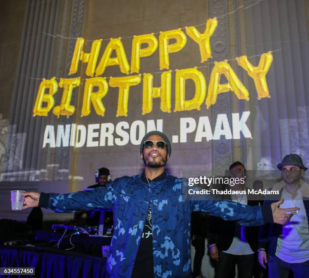 Anderson Paak poses for a picture at his birthday party at The MacArthur on February 9, 2017 in Los Angeles, California.