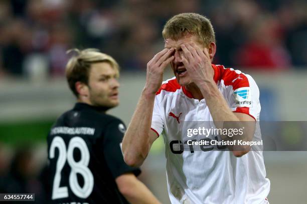 Axel Bellinghausen of Duesseldorf shows emotions during the Second Bundesliga match between Fortuna Duesseldorf and 1. FC Kaiserslautern at...