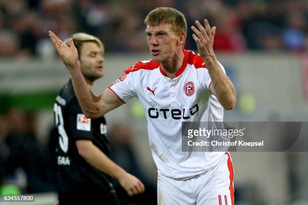 Axel Bellinghausen of Duesseldorf shows emotions during the Second Bundesliga match between Fortuna Duesseldorf and 1. FC Kaiserslautern at...