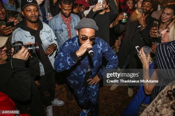 Anderson Paak jumps in the crowd during his perforamce at The MacArthur on February 9, 2017 in Los Angeles, California.