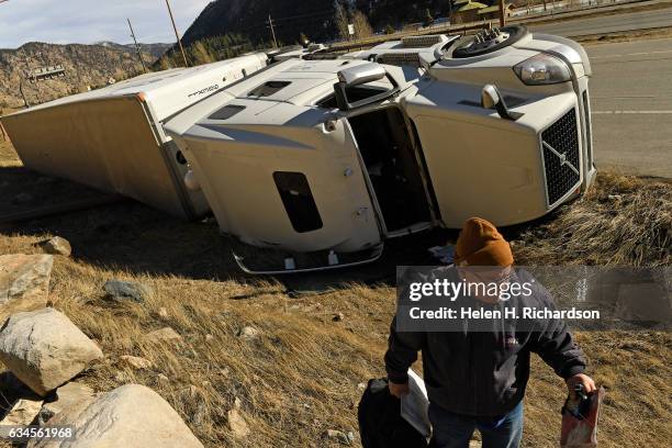 High winds cause havoc in along I-70 near Georgetown, Colorado., News Photo