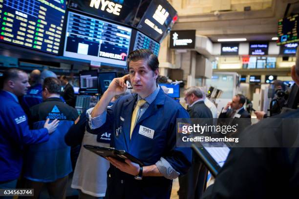 Trader works on the floor of the New York Stock Exchange in New York, U.S., on Friday, Feb. 10, 2017. U.S. Stocks advanced for the fourth time this...