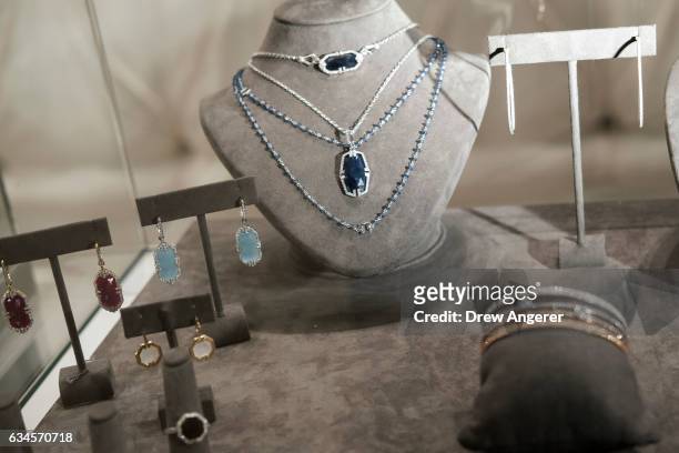 View of jewelry for sale at the 'Ivanka Trump Collection' shop in the lobby at Trump Tower, February 10, 2017 in New York City. According to a market...