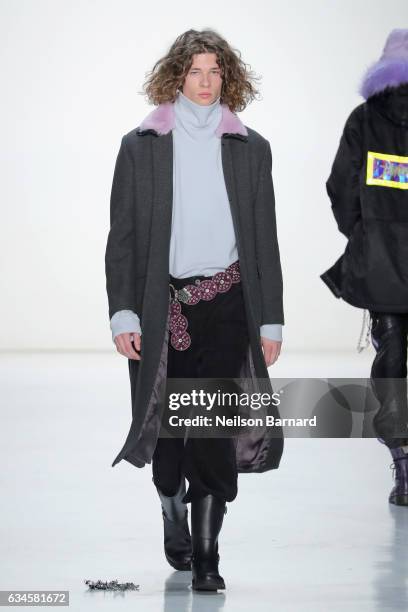 Model walks the runway for the Concept Korea collection during, New York Fashion Week: The Shows at Gallery 3, Skylight Clarkson Sq on February 10,...