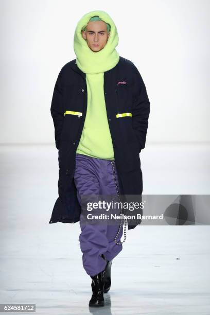 Model walks the runway for the Concept Korea collection during, New York Fashion Week: The Shows at Gallery 3, Skylight Clarkson Sq on February 10,...